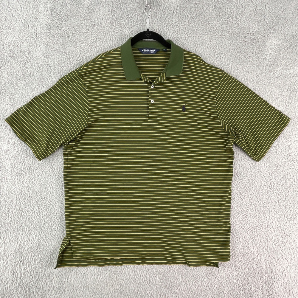 Polo Golf Ralph Lauren Polo Shirt Mens XL Green Striped Pima Cotton Short Sleeve
